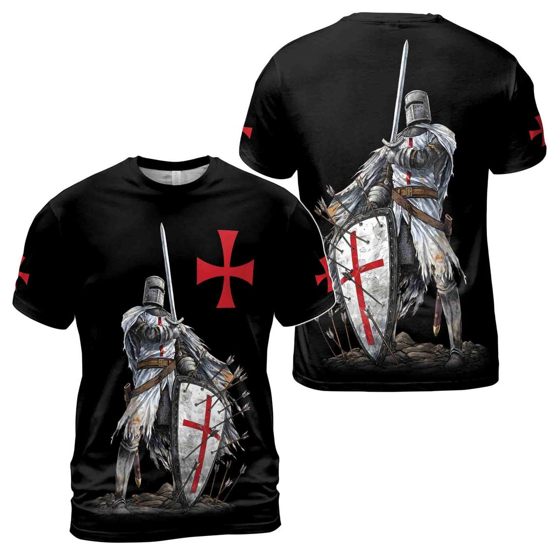 Knight Templar Grunge Knight Honor Men's 3D T-shirt S-5XL