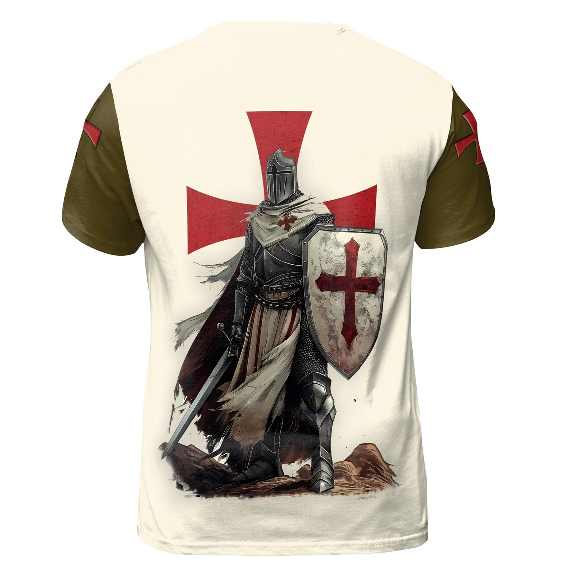 Retro Knight Templar Vintage Cross Men's 3D T-shirt S-5XL