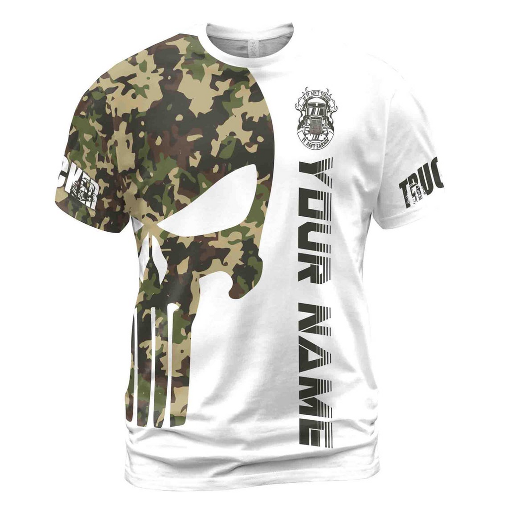 Custom Name Camo Skull Trucker If It's Ain't Turn It Ain't Earnin Men's 3D T-shirt