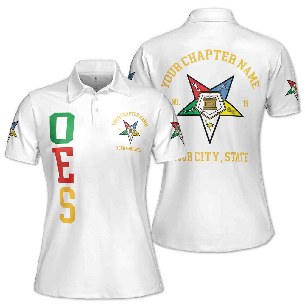 Customize Name Chapter Order of the Eastern Star OES Pentagon Down Women's Polo Shirt