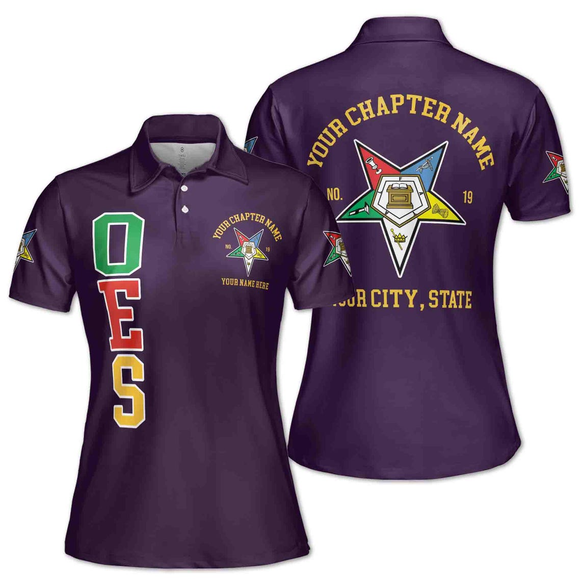 Customize Name Chapter Order of the Eastern Star OES Pentagon Down Women's Polo Shirt