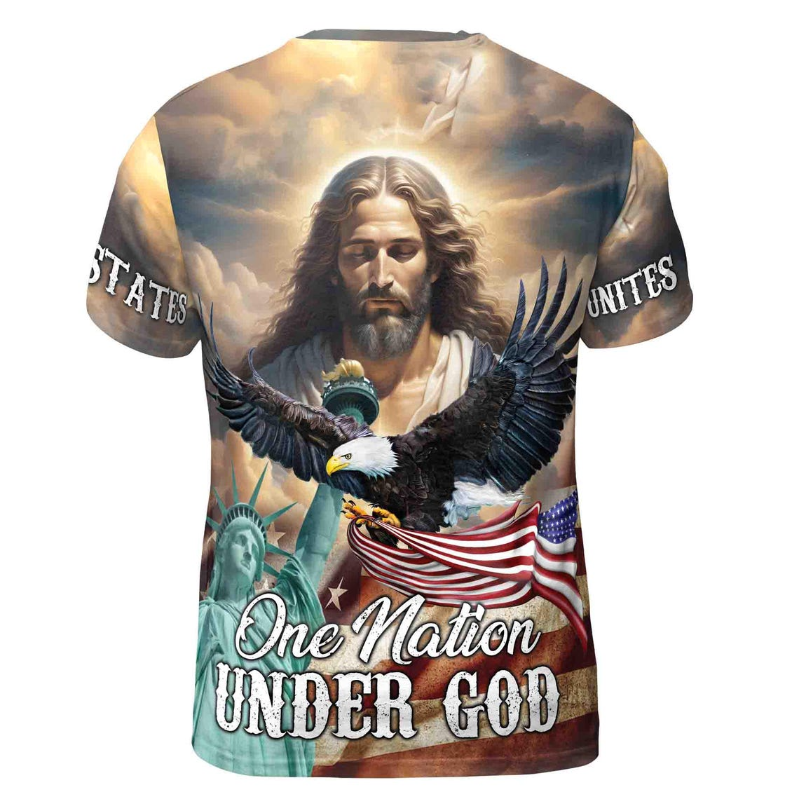Jesus Aurole One Nation Under God America Statue of Liberty Men's 3D T-shirt S-5XL