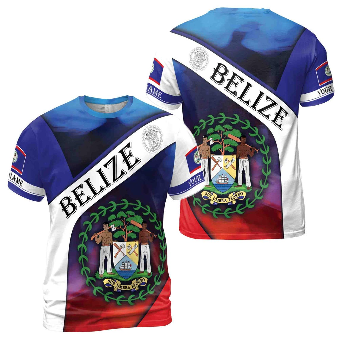 Custom Name Belize Coat Of Arms Patriotic Men's 3D T-shirt S-5XL