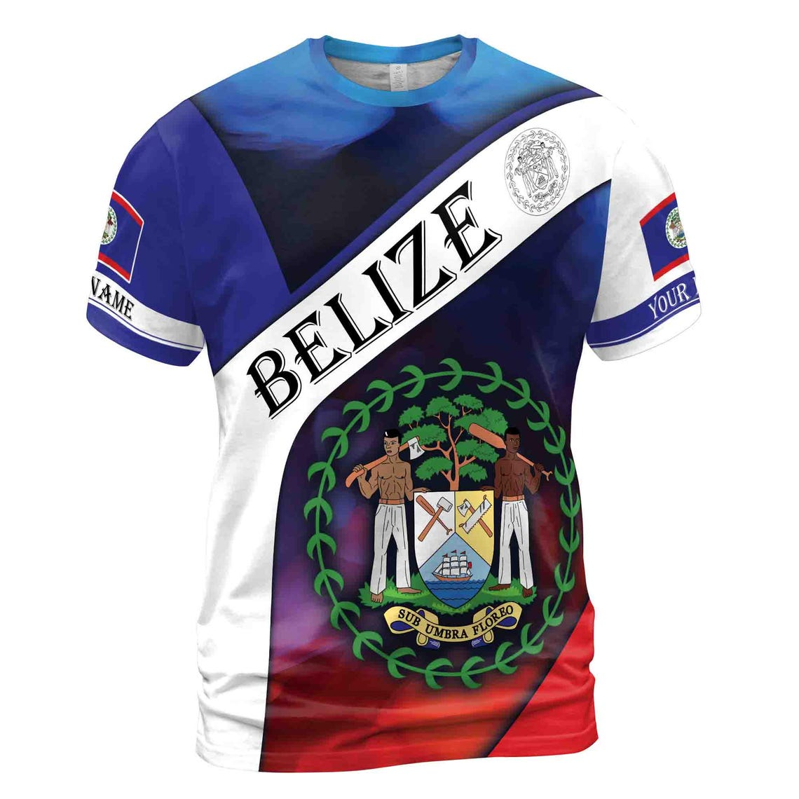 Custom Name Belize Coat Of Arms Patriotic Men's 3D T-shirt S-5XL