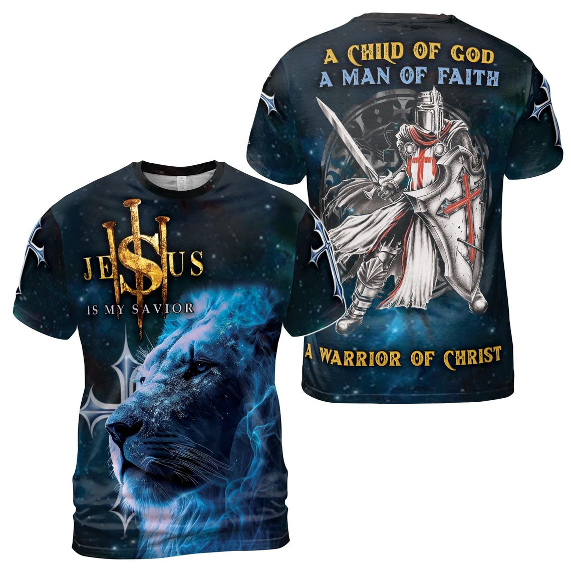 Galaxy Knight Templar Jesus Is My Savior A Man Of Faith Men's 3D T-Shirt S-5XL