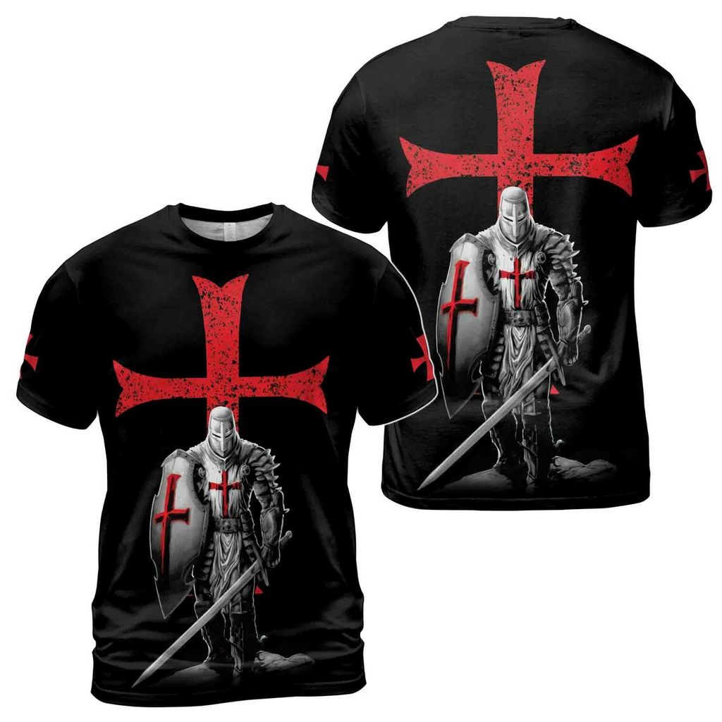 Knight Templar Knight Warrior Red Jesus Cross Men's 3D T-shirt S-5XL