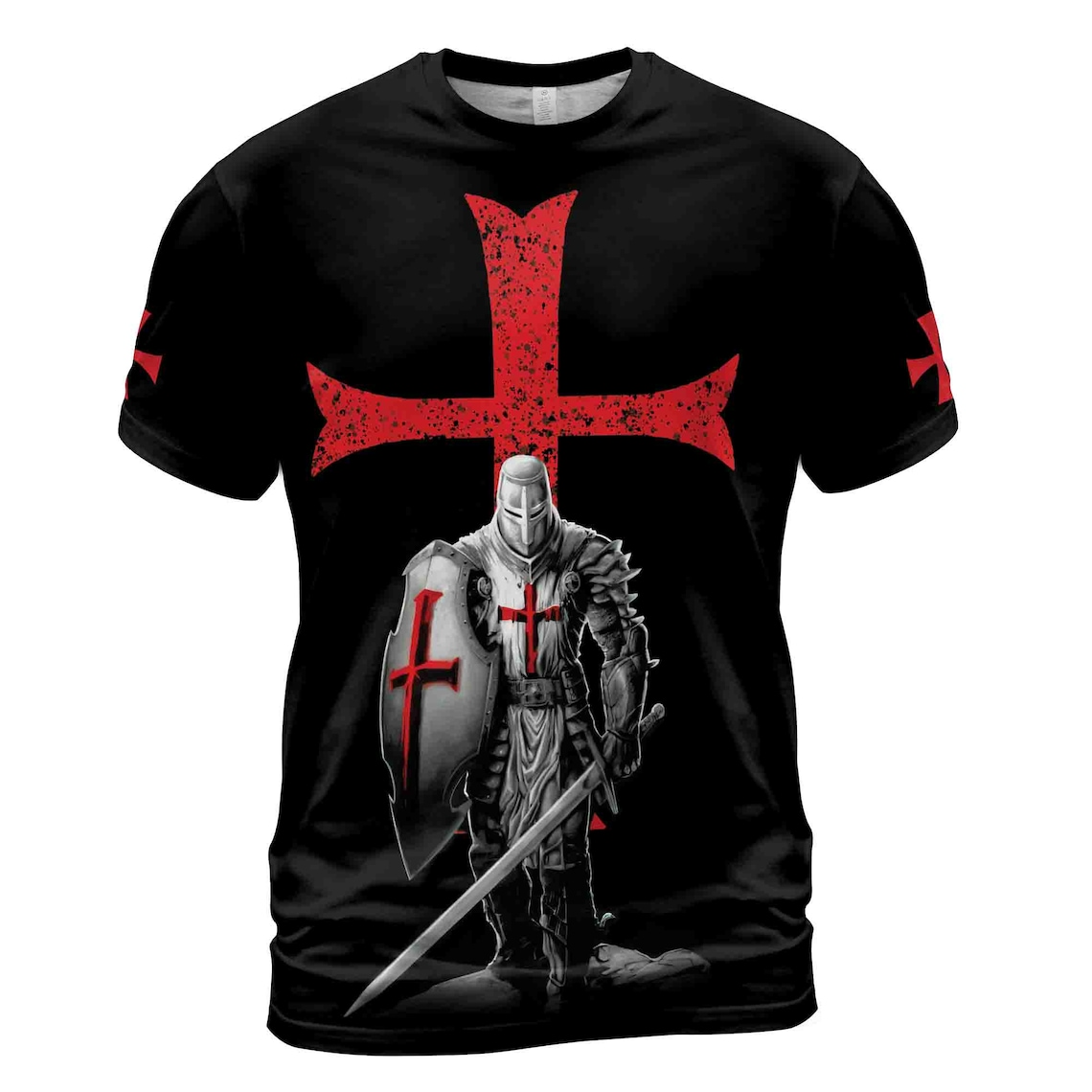 Knight Templar Knight Warrior Red Jesus Cross Men's 3D T-shirt S-5XL