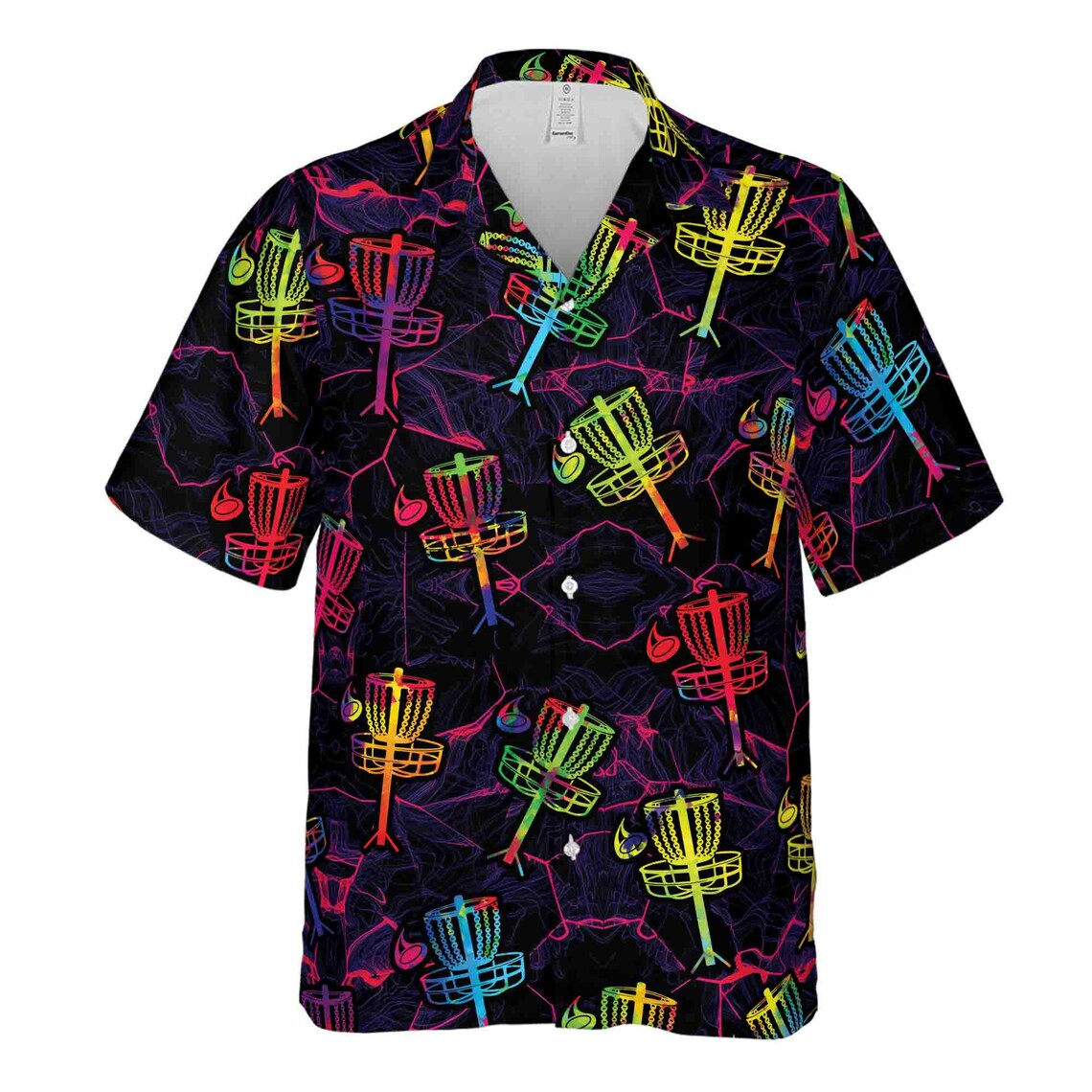 Colorful Neon Disc Golf Logo Pattern Hawaiian Shirts (S-5XL)