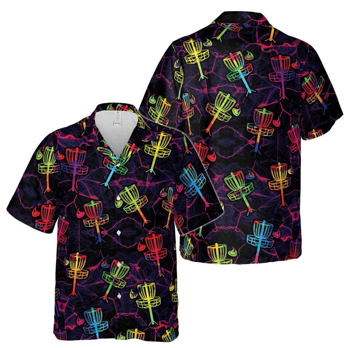 Colorful Neon Disc Golf Logo Pattern Hawaiian Shirts (S-5XL)