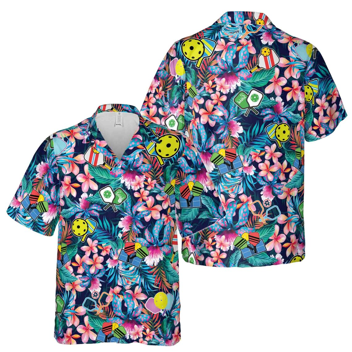 Tropical Summertime Pickleball Symbol Pattern Hawaiian Shirts (S-5XL)