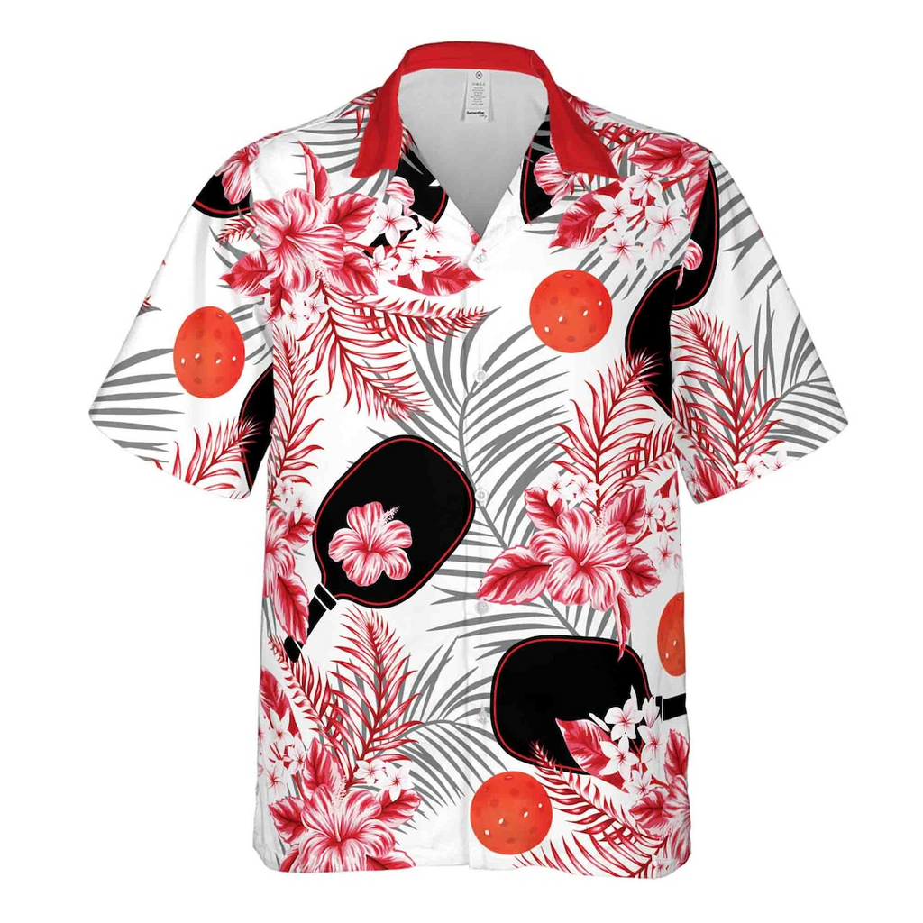 Aloha Red Tropical Flower With Pickleball Hawaiian Shirts (S-5XL)
