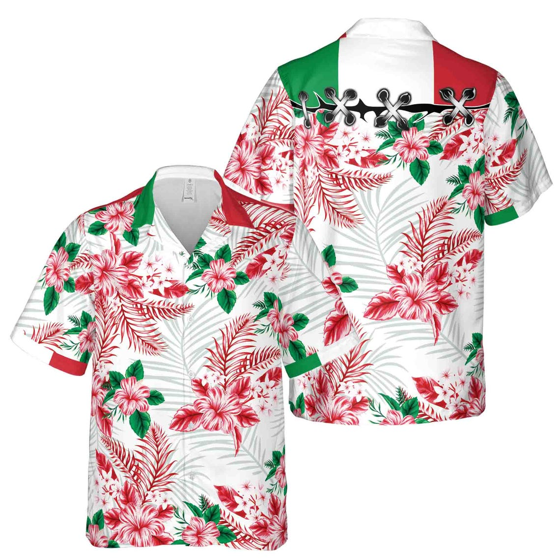 Tropical Floral Italy Flag Color Hawaiian Shirts (S-5XL)