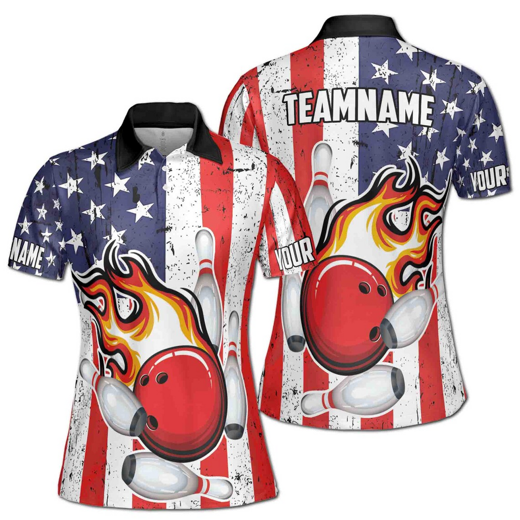 Personalized Patriotic American Bowling Player Women's Polo Shirt (S-5XL)