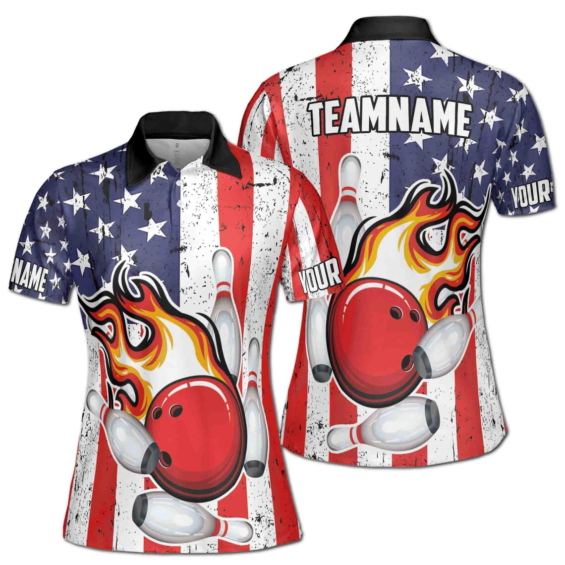 Personalized Patriotic American Bowling Player Women's Polo Shirt (S-5XL)