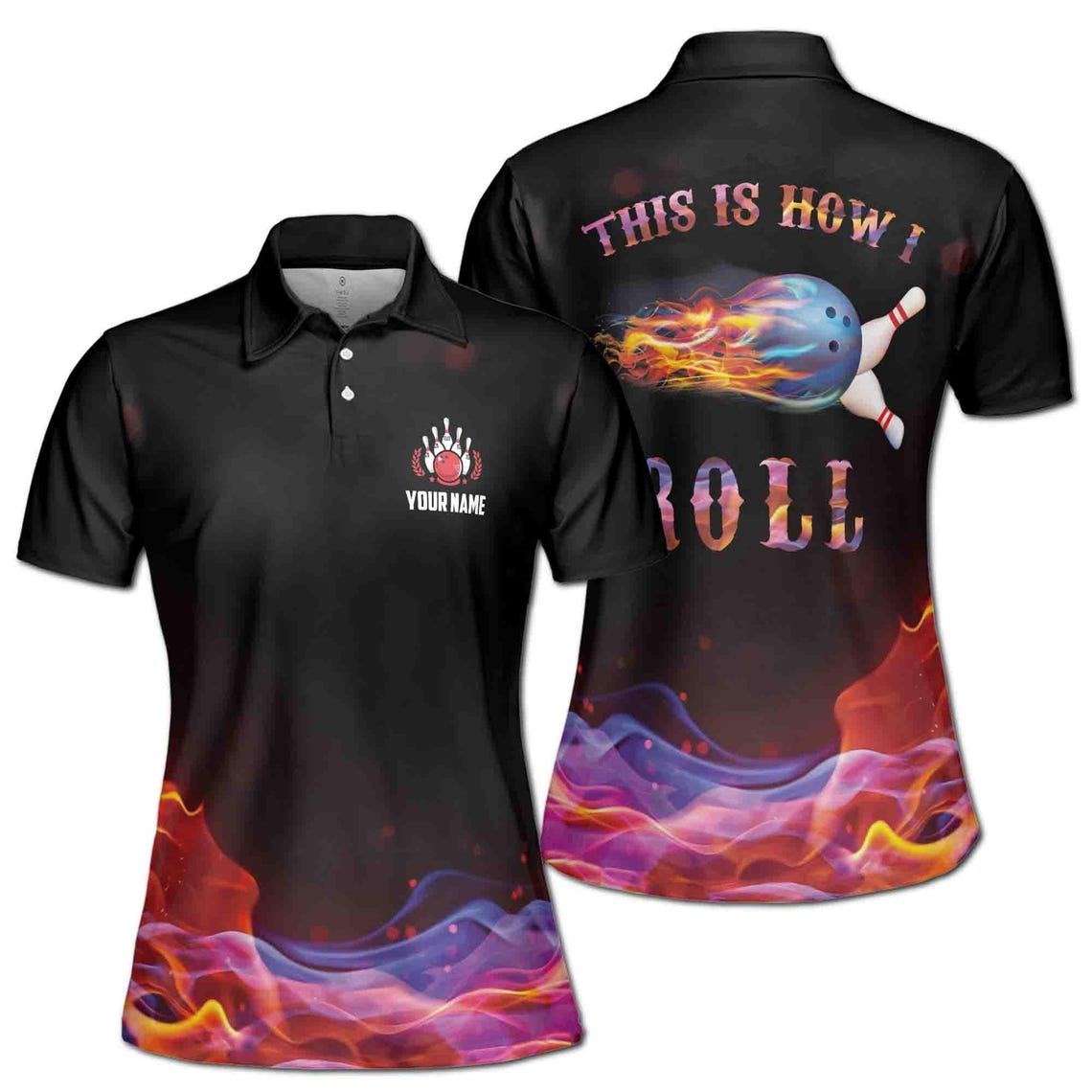 Custom Name Bowling Polo Shirt: Passion On Flame, Women's Athletic Wear