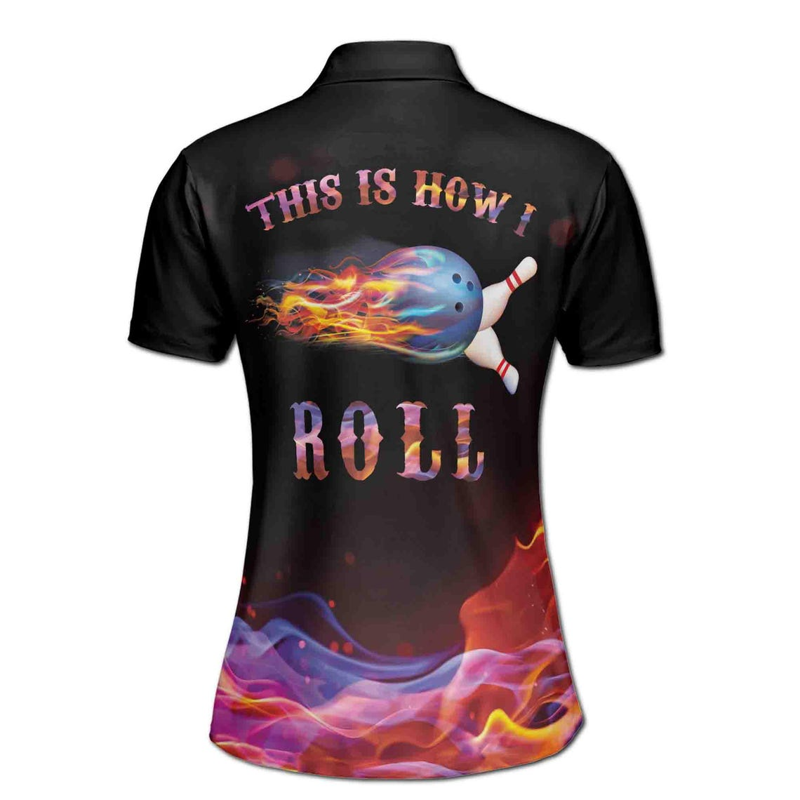 Custom Name Bowling Polo Shirt: Passion On Flame, Women's Athletic Wear