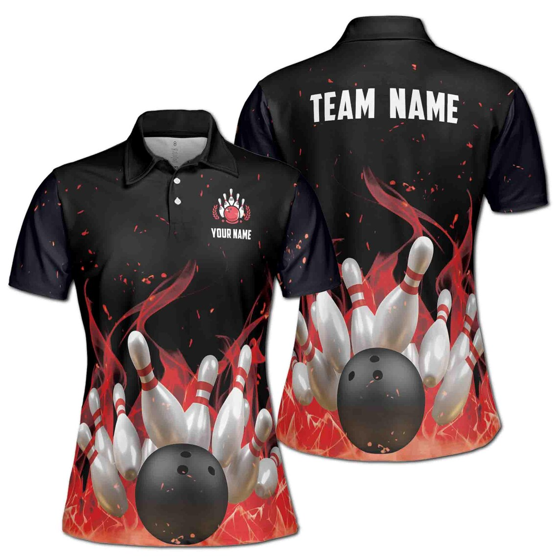 Personalized Red Flame Bowling Player Lover Women's Polo Shirt (S-5XL)