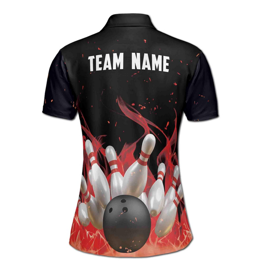 Personalized Red Flame Bowling Player Lover Women's Polo Shirt (S-5XL)