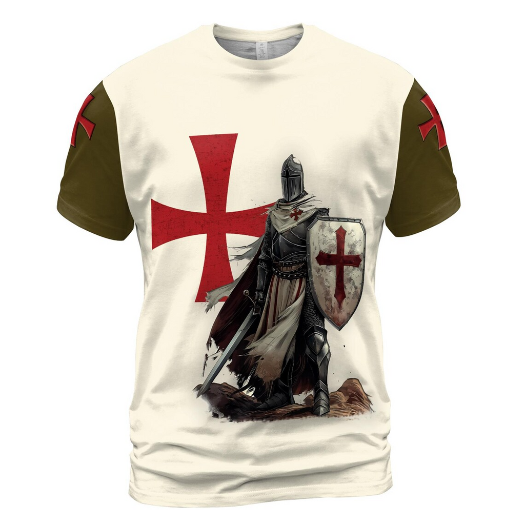 Retro Knight Templar Vintage Cross Men's 3D T-shirt S-5XL