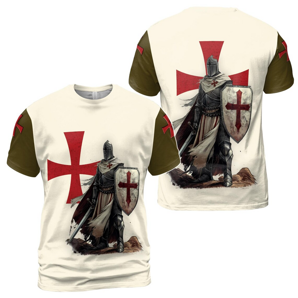 Retro Knight Templar Vintage Cross Men's 3D T-shirt S-5XL