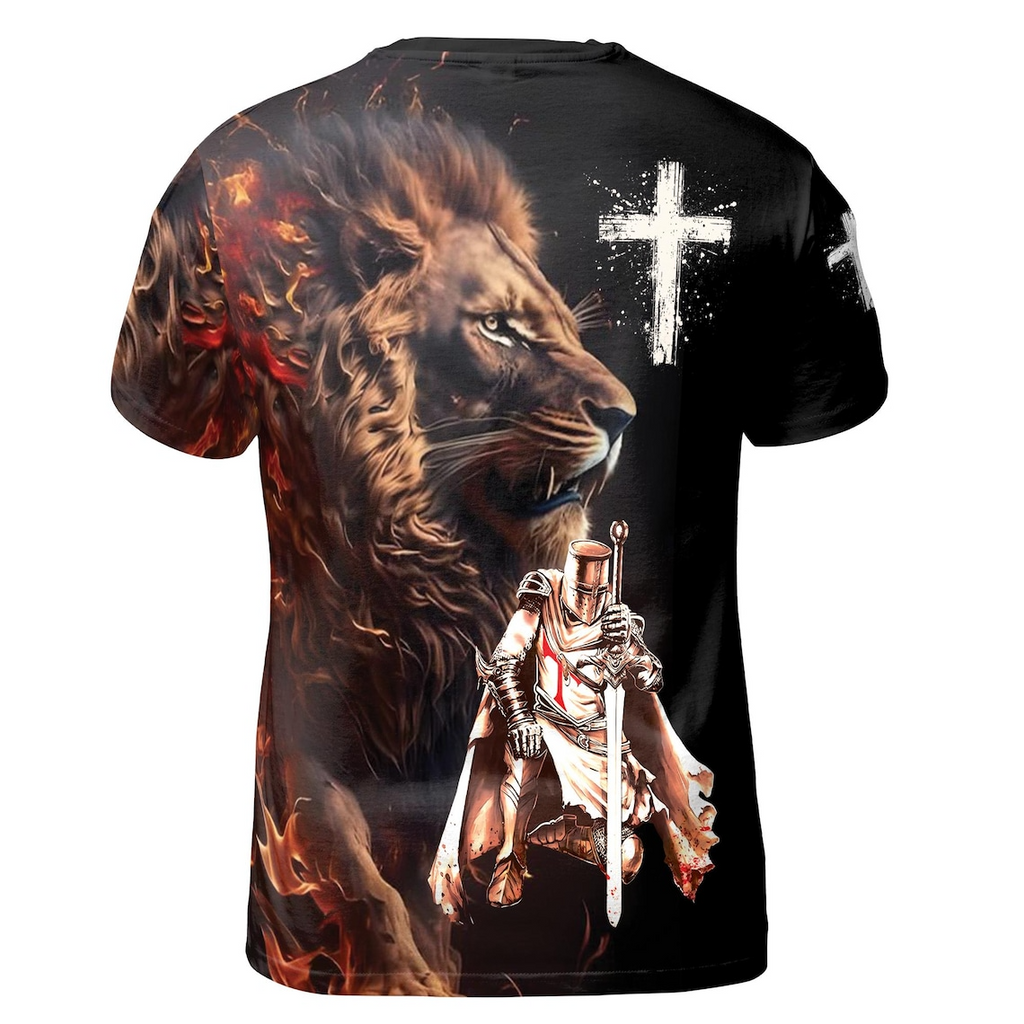 Knight Templar Lion Of Judah Grunge Men's 3D T-shirt S-5XL
