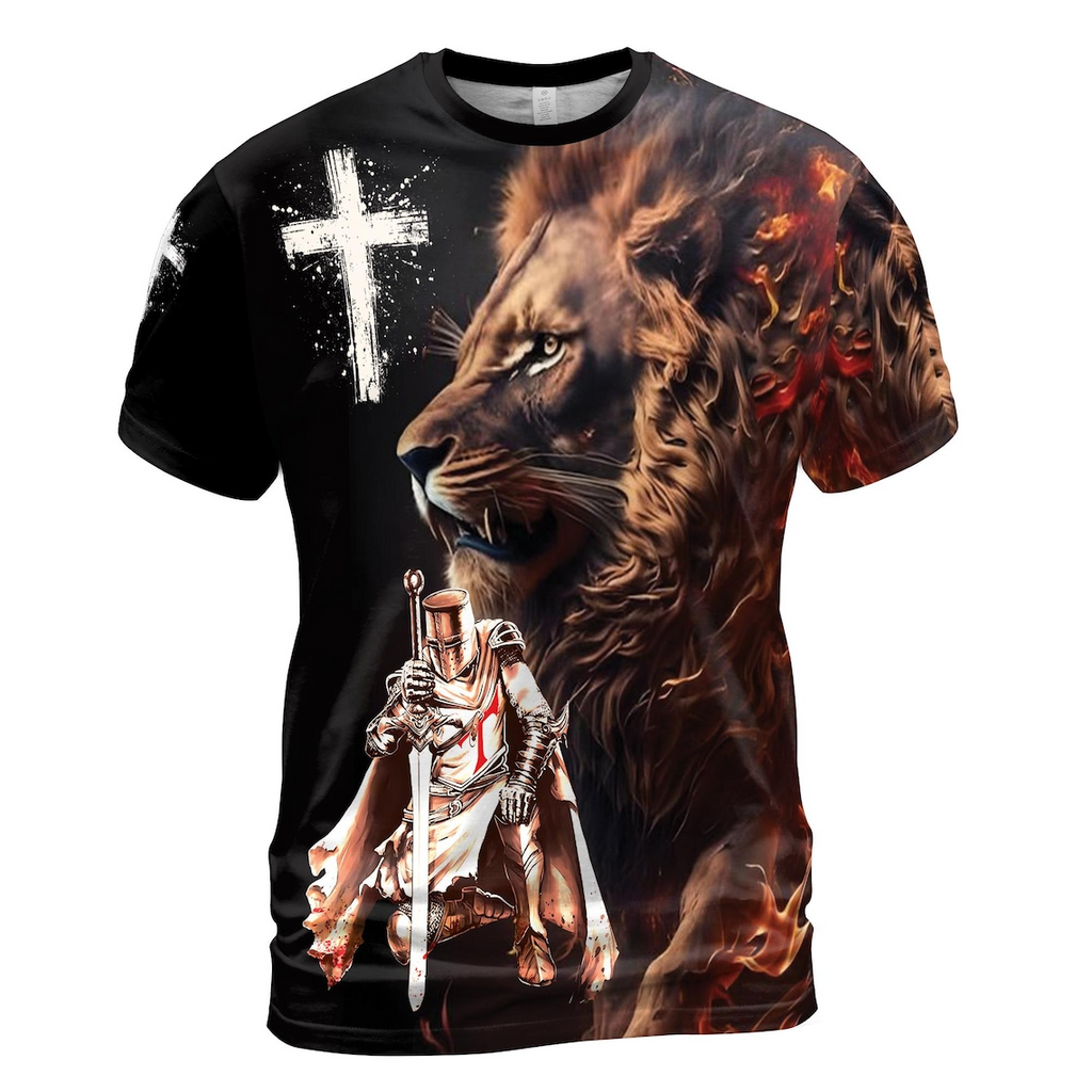 Knight Templar Lion Of Judah Grunge Men's 3D T-shirt S-5XL