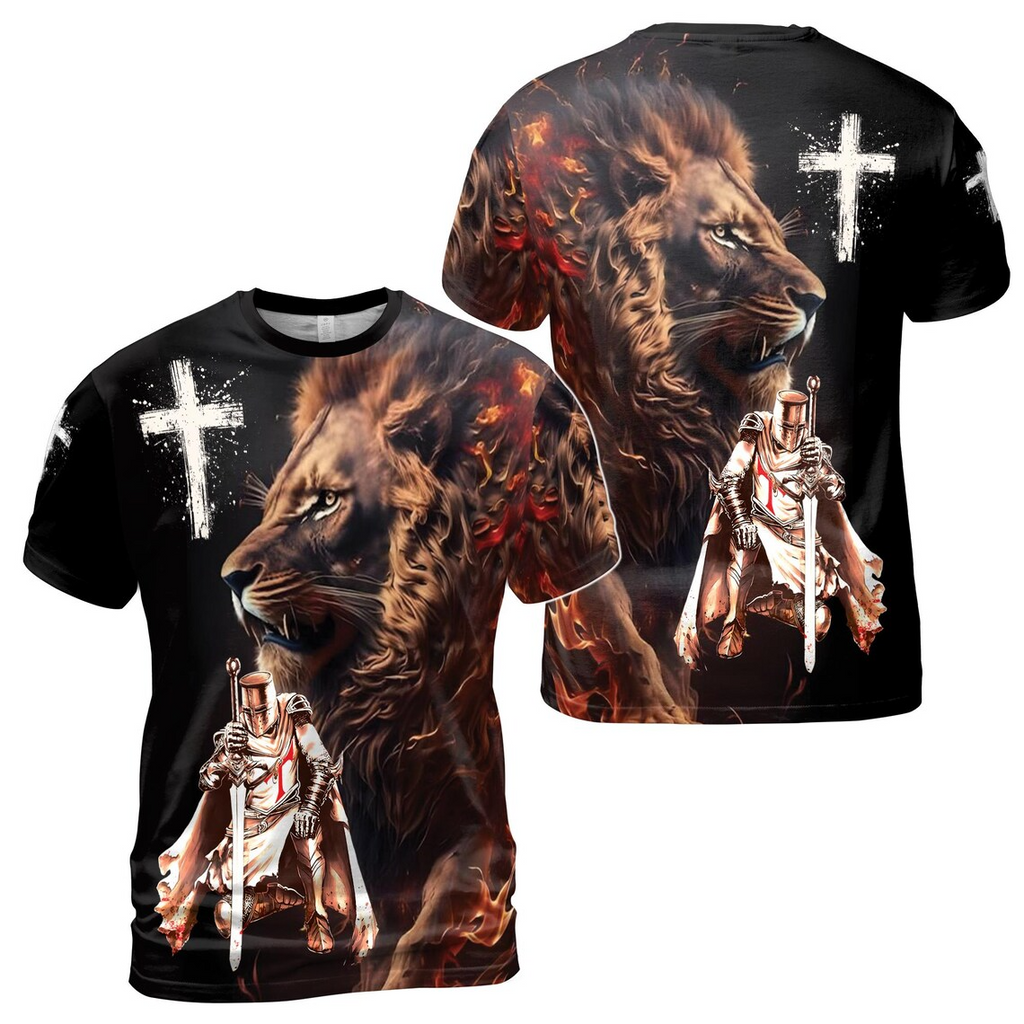 Knight Templar Lion Of Judah Grunge Men's 3D T-shirt S-5XL
