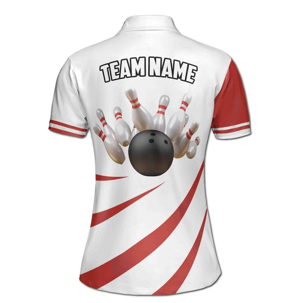 Personalized Bowling Apparel Red And White Women's Polo Shirt (S-5XL)
