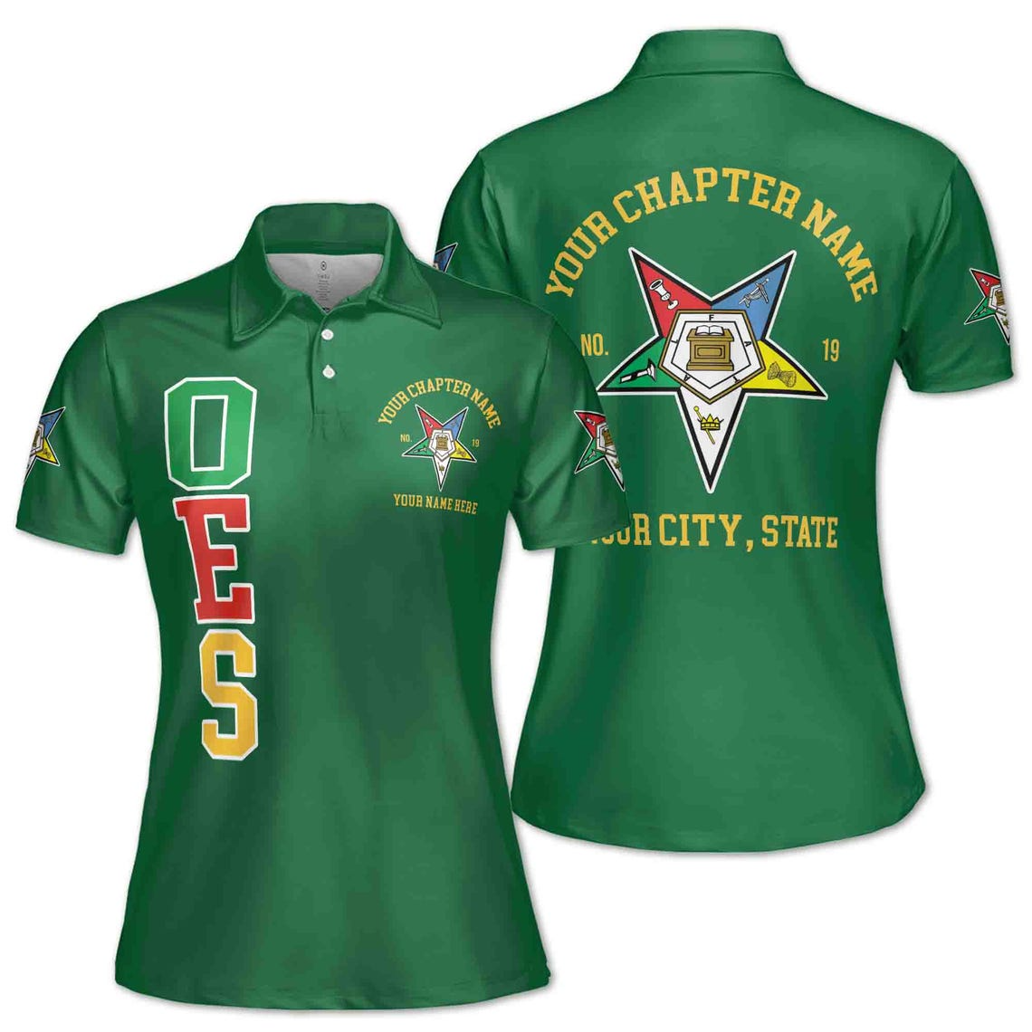 Customize Name Chapter Order of the Eastern Star OES Pentagon Down Women's Polo Shirt