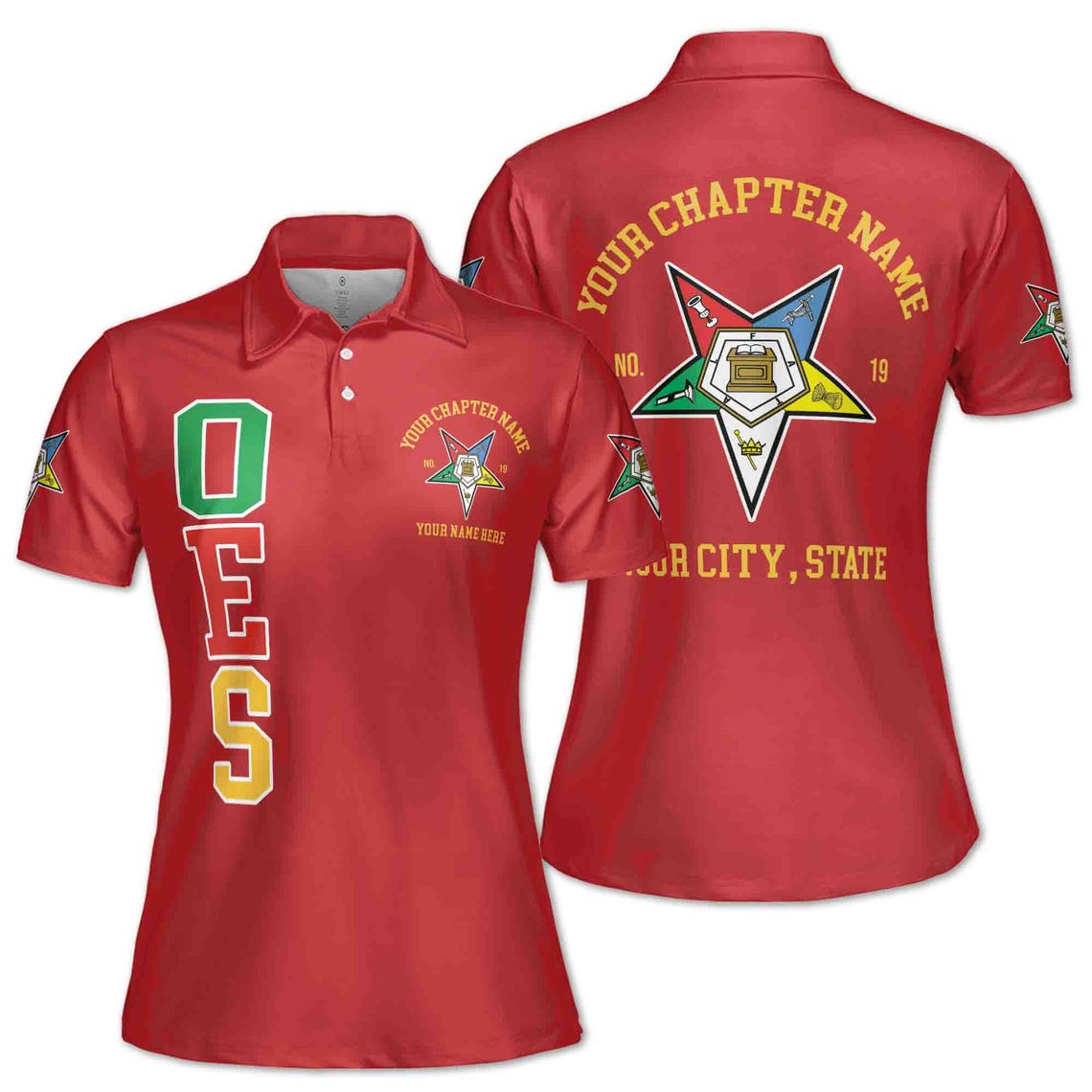 Customize Name Chapter Order of the Eastern Star OES Pentagon Down Women's Polo Shirt