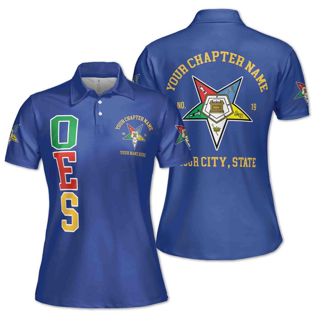 Customize Name Chapter Order of the Eastern Star OES Pentagon Down Women's Polo Shirt
