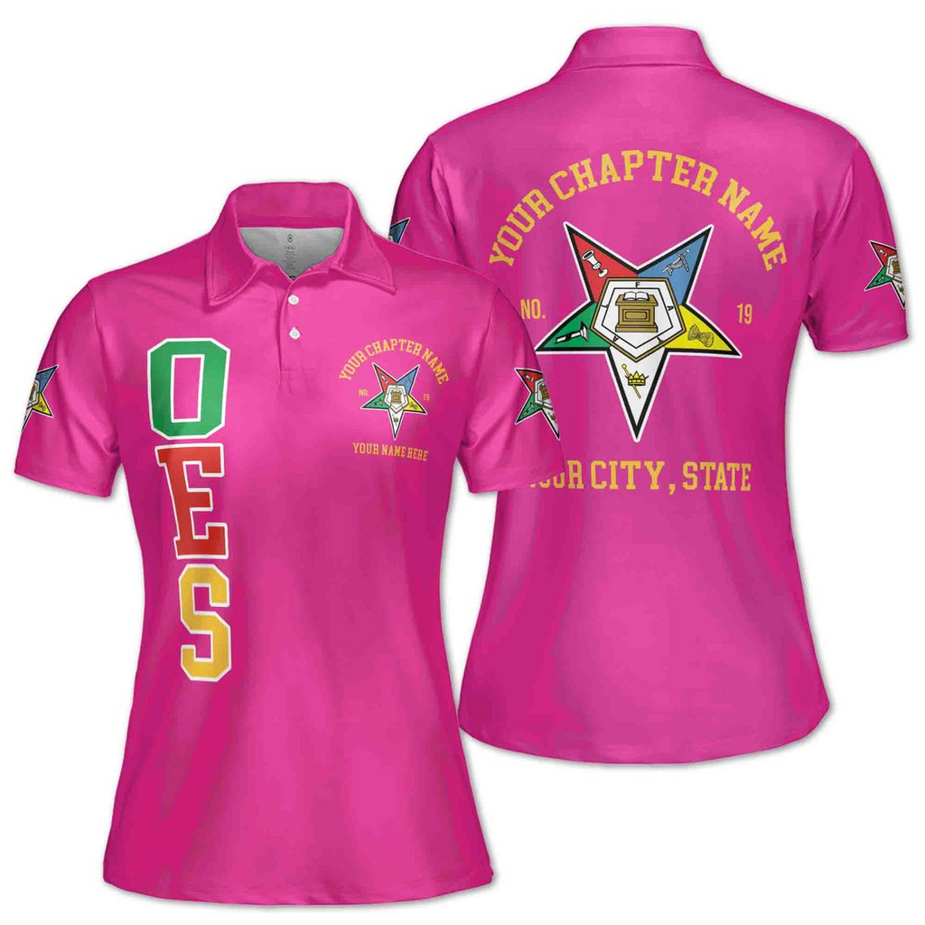 Customize Name Chapter Order of the Eastern Star OES Pentagon Down Women's Polo Shirt