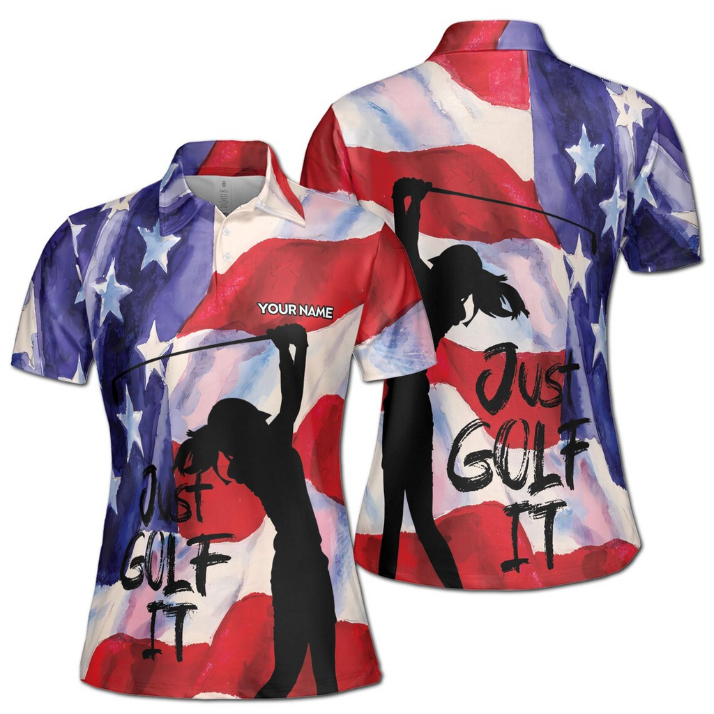 Custom Patriotic Watercolor America Just Golf It Women's Polo Shirt (S-5XL)