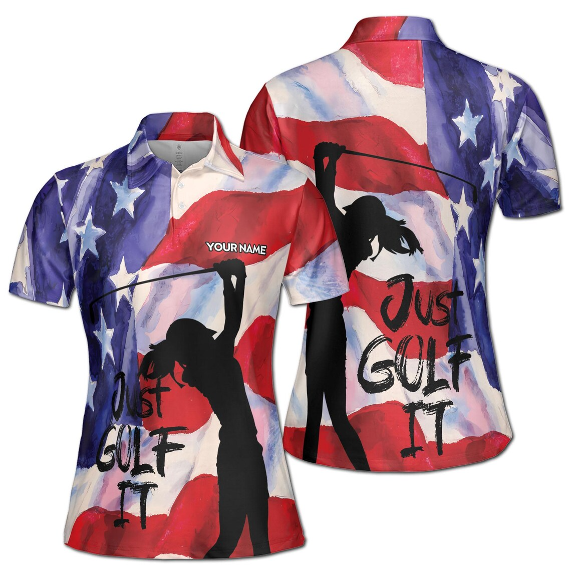 Custom Patriotic Watercolor America Just Golf It Women's Polo Shirt (S-5XL)