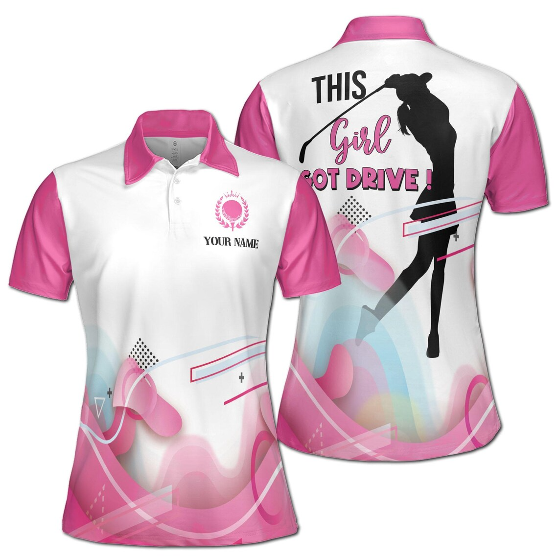 Custom Name Pink Lady Golfer This Girl Got Drive Women's Polo Shirt (S-5XL)