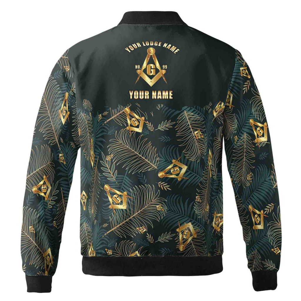 Customize Masonic Master Mason Tropical Palm Leafs Bomber Jacket (S-5XL)