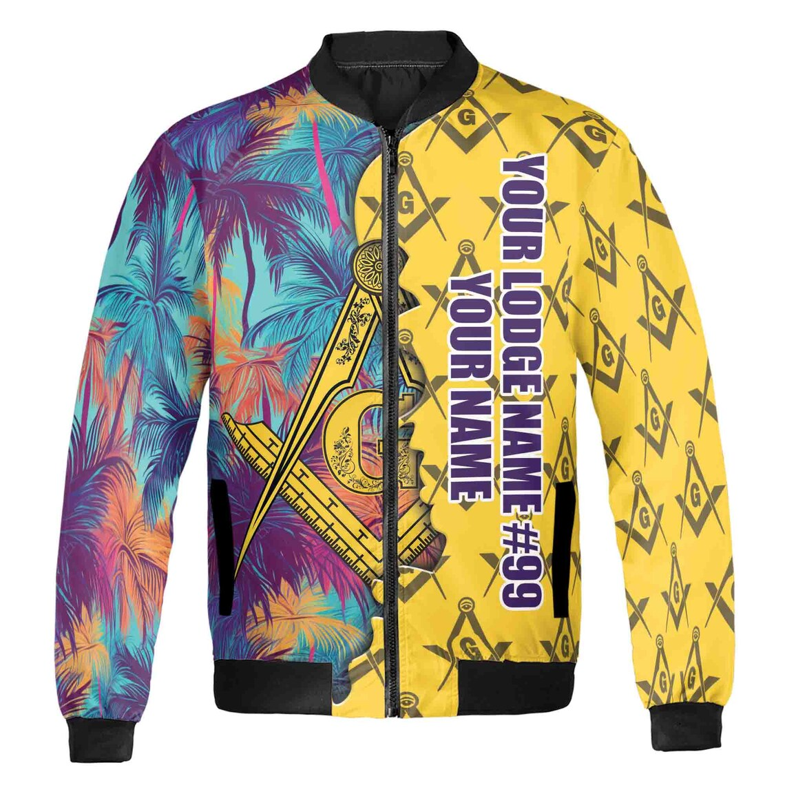 Custom Masonic Freemasonry Hawai Tropical Pattern Bomber Jacket (S-5XL)
