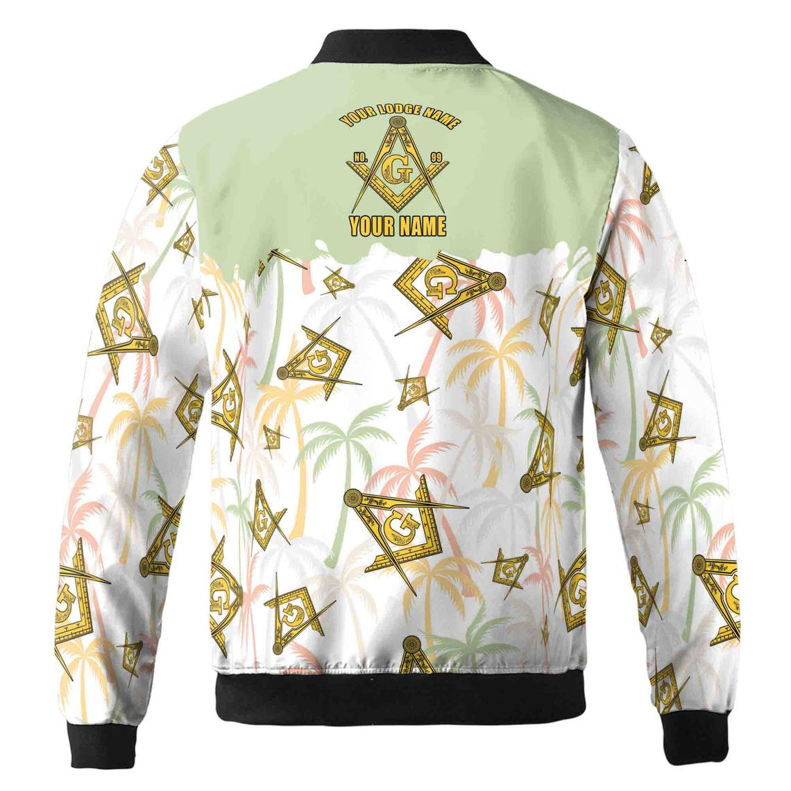 Custom Masonic Master Mason Tropical Summer Pattern Bomber Jacket (S-5XL)