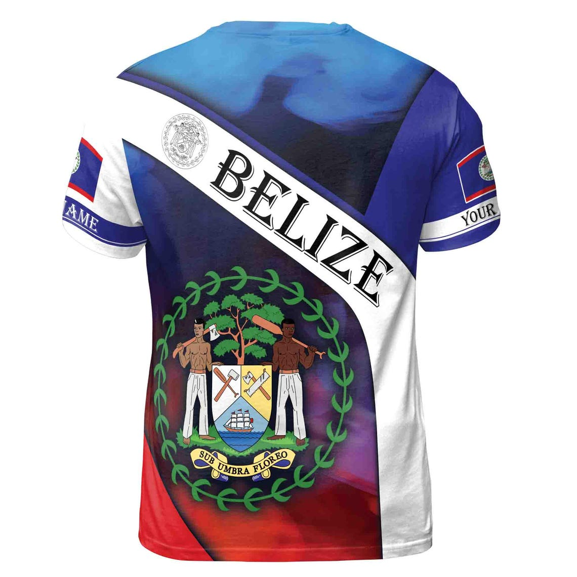 Custom Name Belize Coat Of Arms Patriotic Men's 3D T-shirt S-5XL