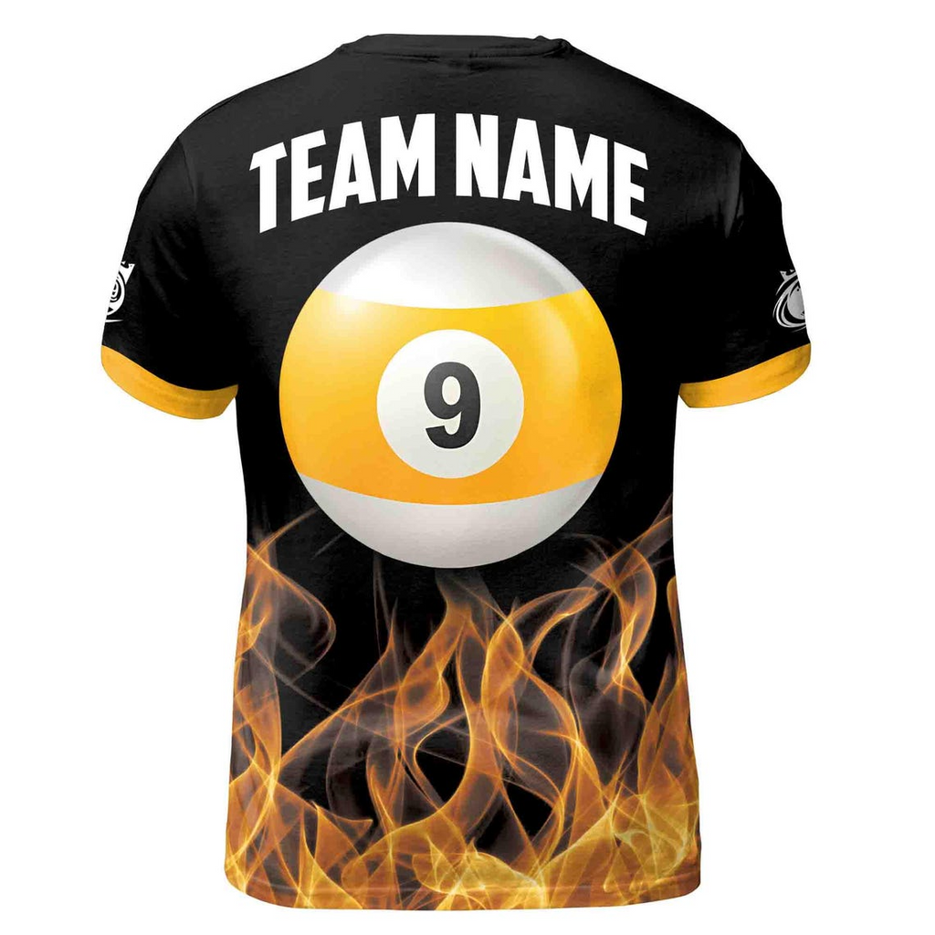 Custom Name Billiard On Flame 9 Balls Men's 3D T-shirt S-5XL
