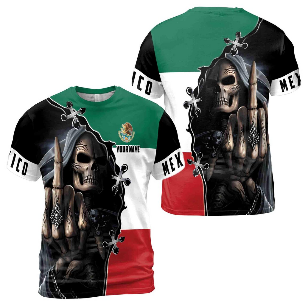 Custom Name Mexico Skull Reaper Mexico Flag Men's 3D T-shirt S-5XL