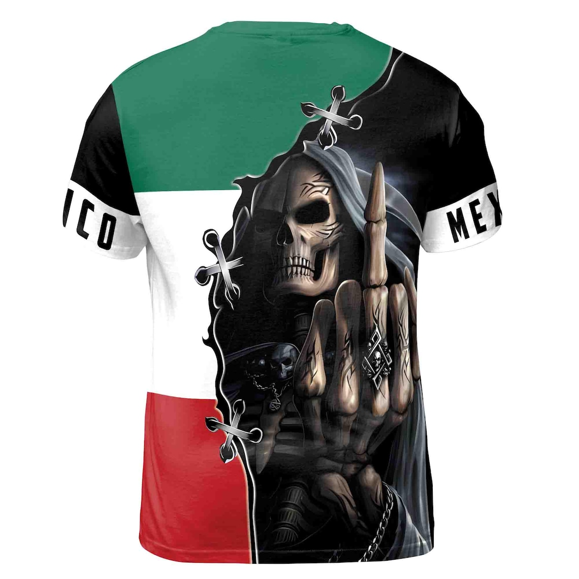 Custom Name Mexico Skull Reaper Mexico Flag Men's 3D T-shirt S-5XL