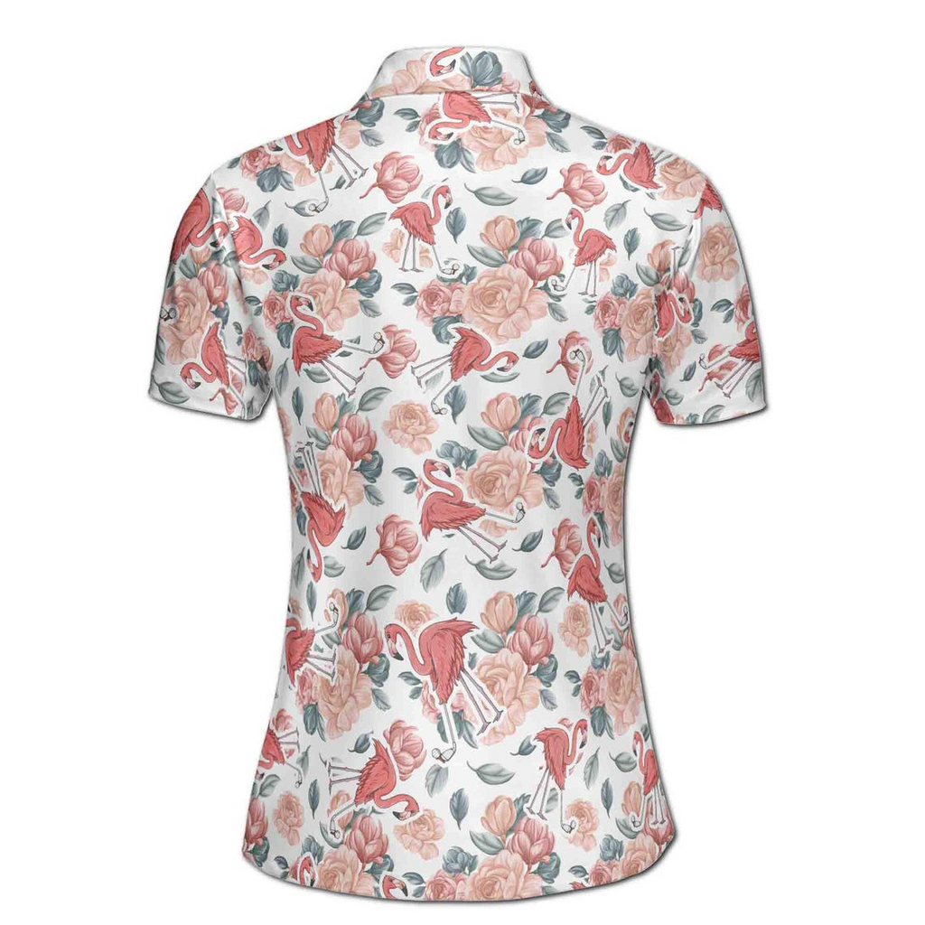 Funny Pink Flamingo Floral Women's Polo Shirt (S-5XL)