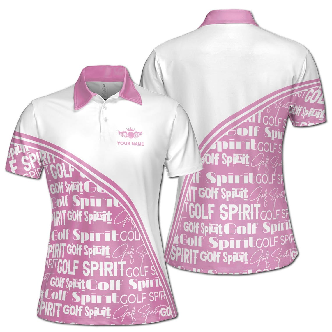 Custom Name Pink Pattern Golf Spirit Women's Polo Shirt (S-5XL)