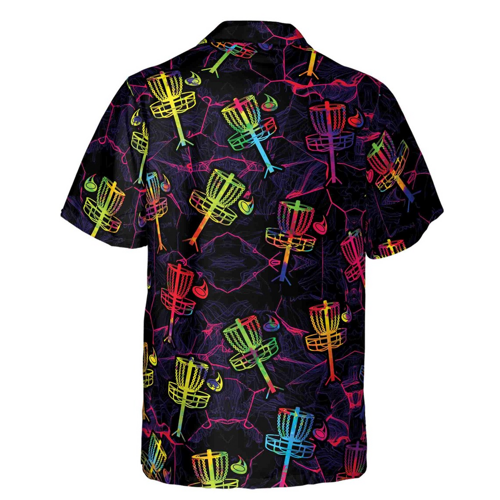Colorful Neon Disc Golf Logo Pattern Hawaiian Shirts (S-5XL)