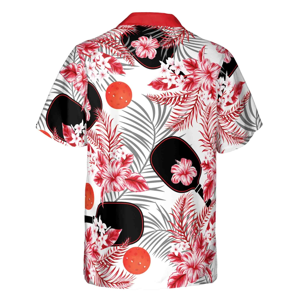 Aloha Red Tropical Flower With Pickleball Hawaiian Shirts (S-5XL)