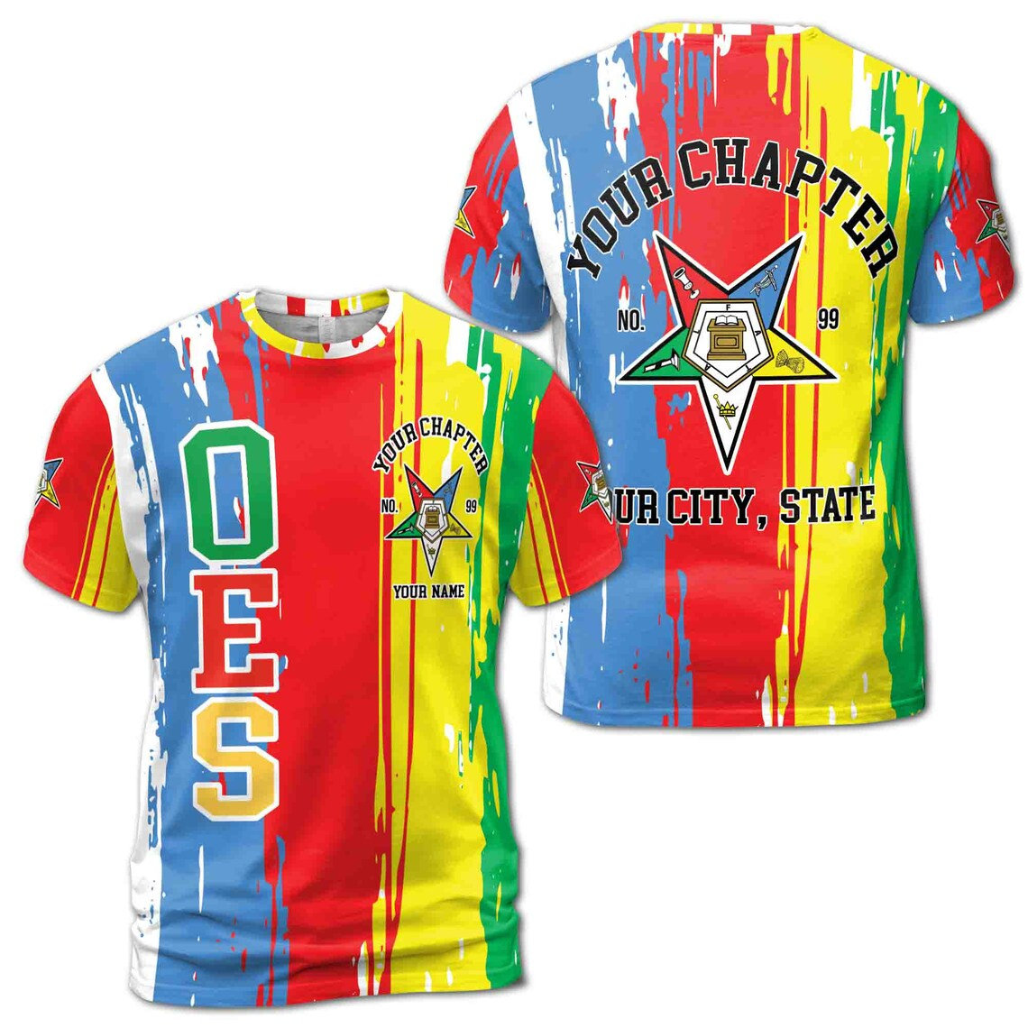 Personalized Colorful Order Of The Eastern Star OES Pentagon Down 3D T-shirt S-5XL