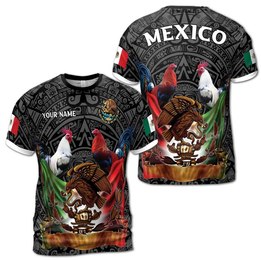 Custom Name Mexico Tattoo Tribal Mexico Coat of Arms Men's 3D T-shirt S-5XL