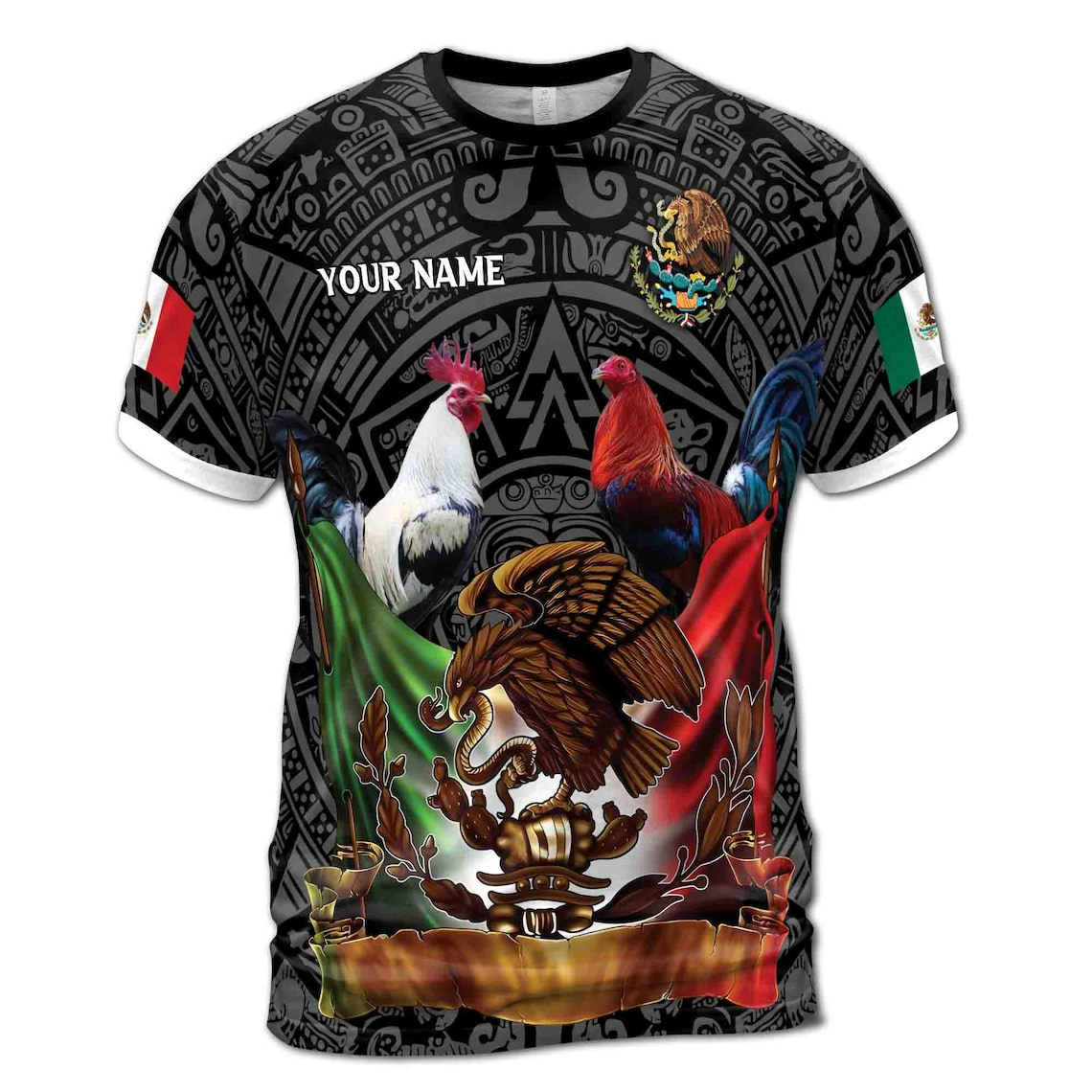 Custom Name Mexico Tattoo Tribal Mexico Coat of Arms Men's 3D T-shirt S-5XL