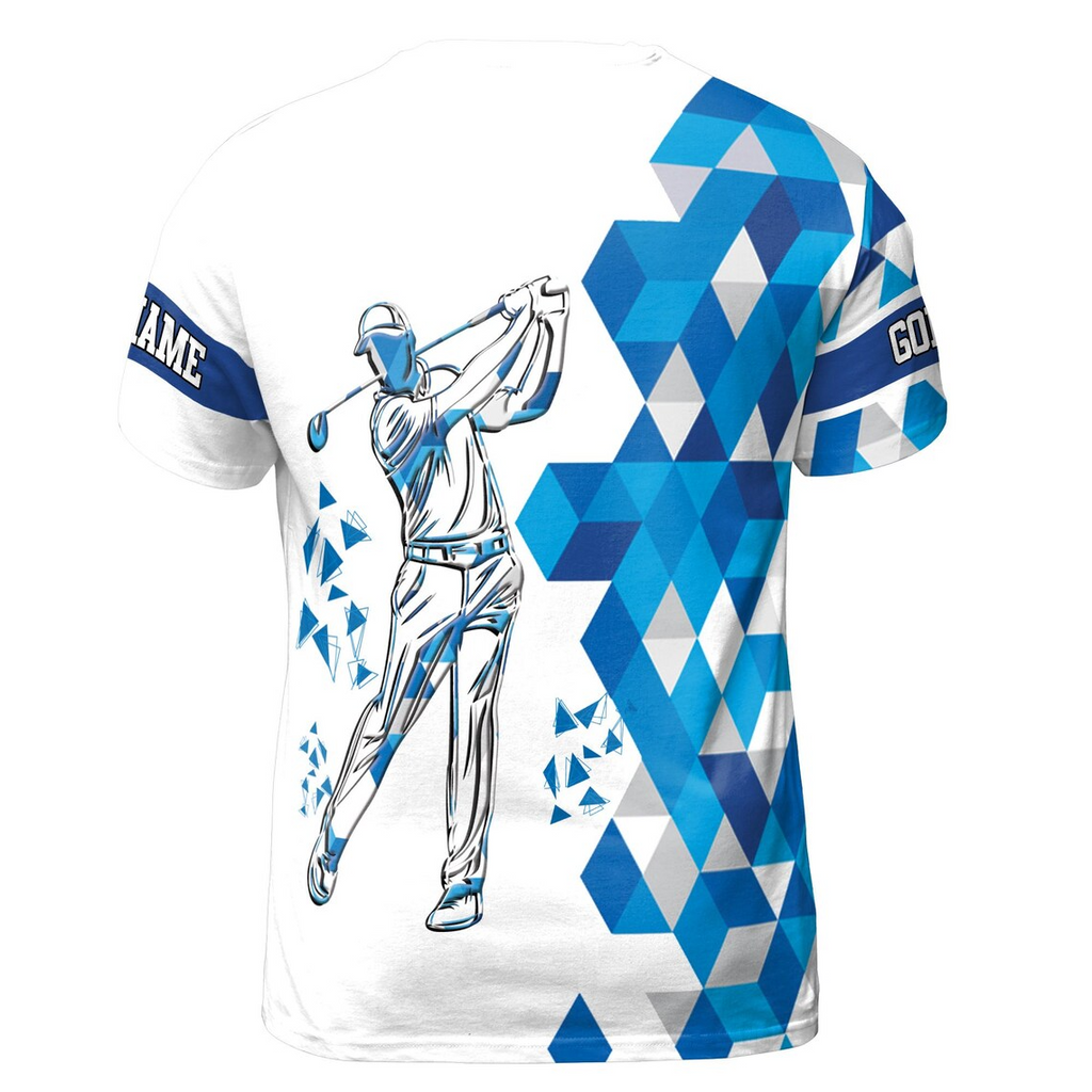 Custom Name Blue Diamond Pattern Golfer Men's 3D T-shirt S-5XL